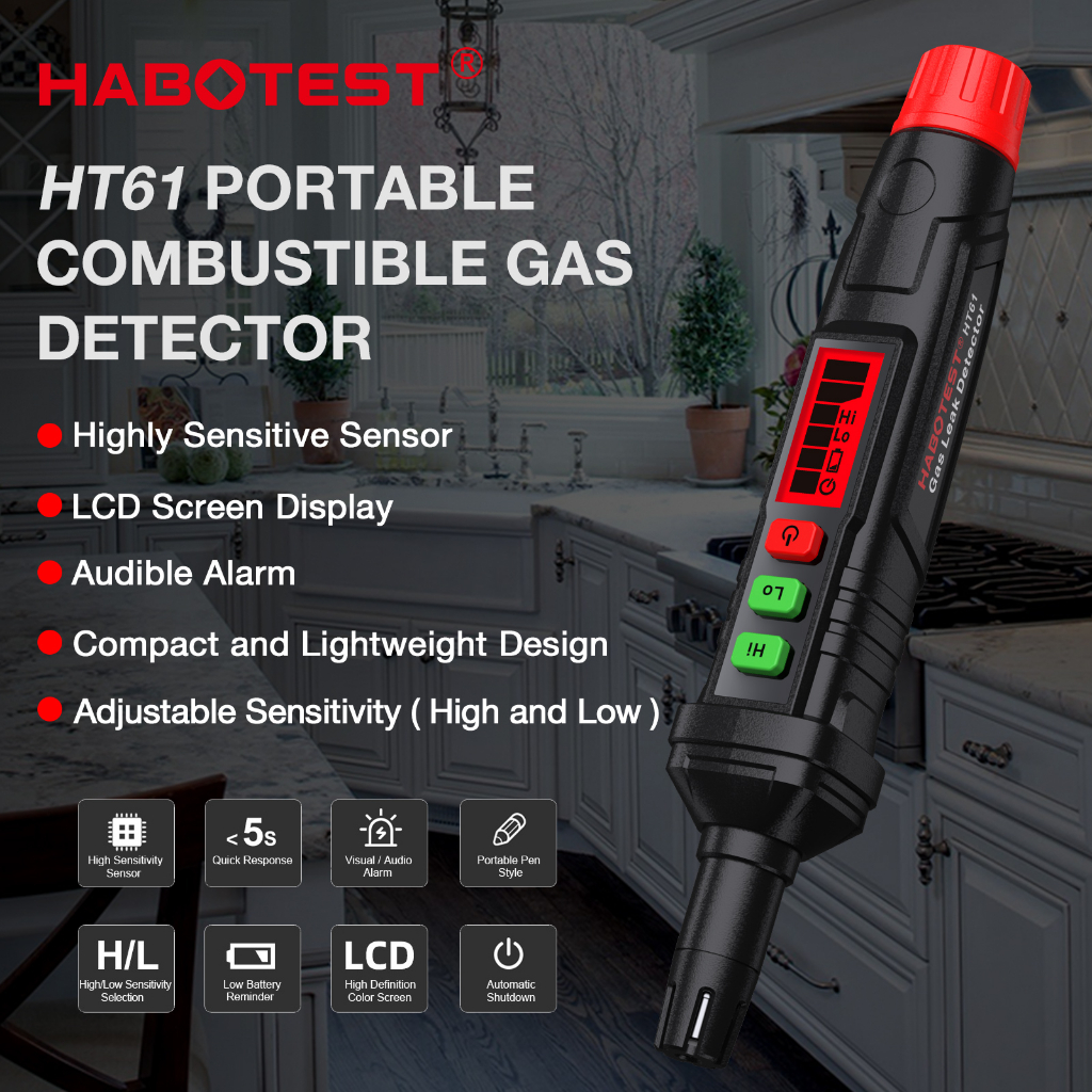 HABOTEST🔥HT61 Mini Gas Leak Detector Combustible Gas Detector With