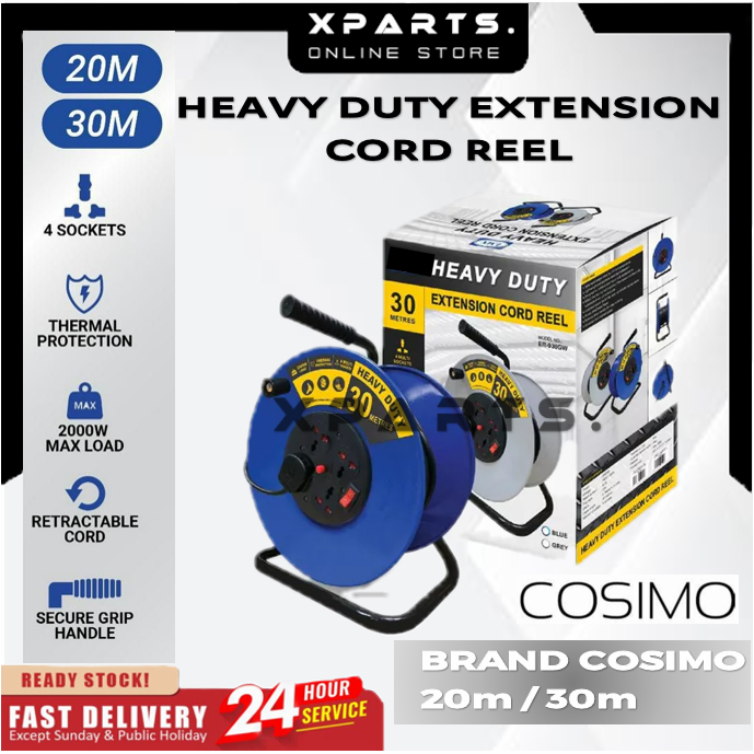 COSIMO Heavy Duty Extension Cord Reel 4 Gang 20M /30M Industrial