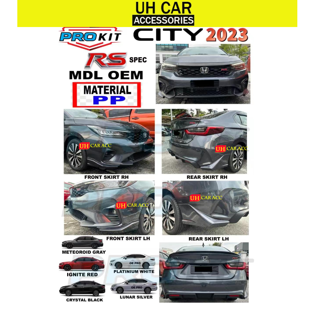 HONDA CITY GN2 FACELIFT 2023 2024 RS SPEC FRONT N REAR SKIRT BODYKIT PP ...