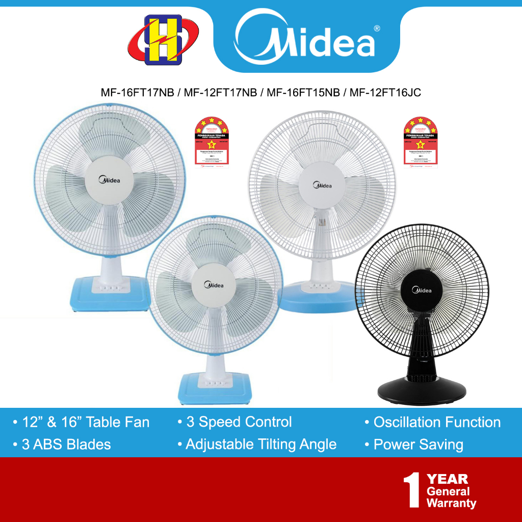 Midea Table Fan (16"/12") 3 Blades 3Speed Desk Fan MF16FT15NB / MF16FT17NB / MF12FT17NB / MF
