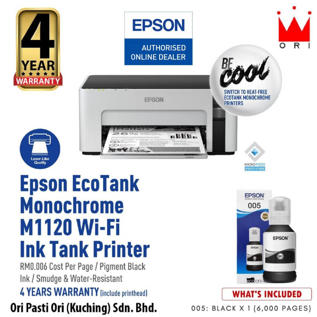 Epson EcoTank Monochrome M1120 Wi-Fi Ink Tank Printer | Shopee Malaysia