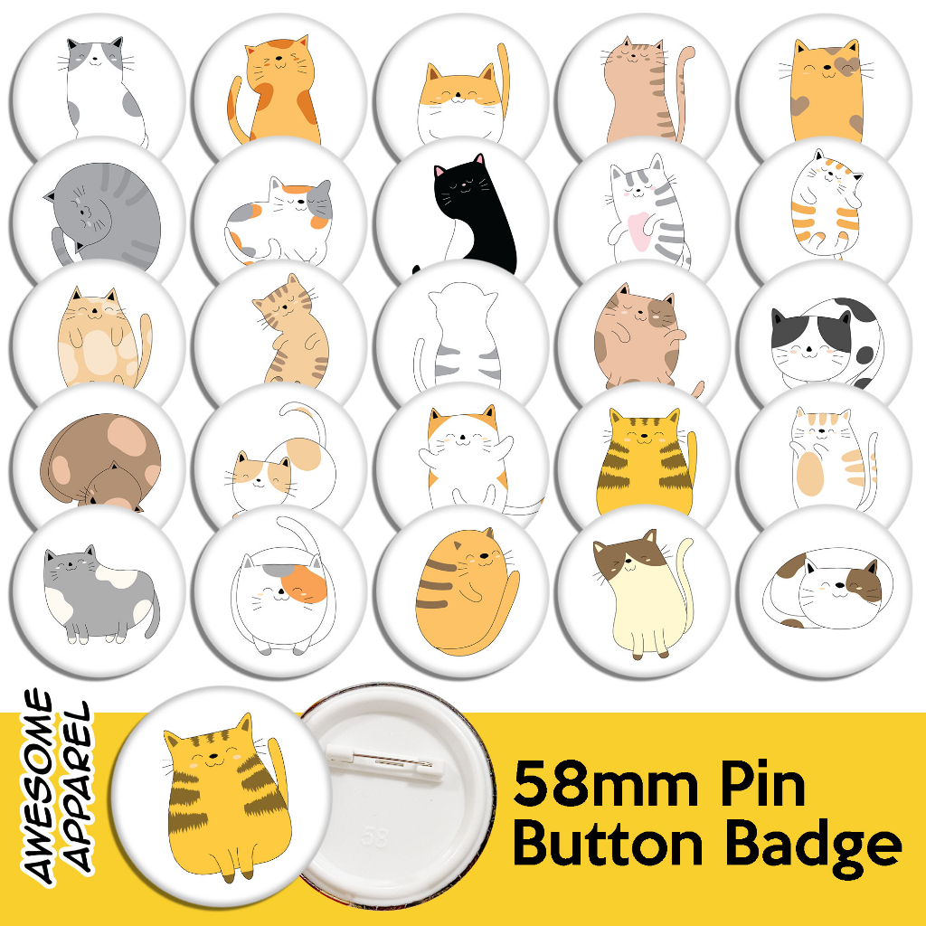 Cat Kucing Design 58mm 44mm Button Badge with Pin (Y147 - Y171 ...