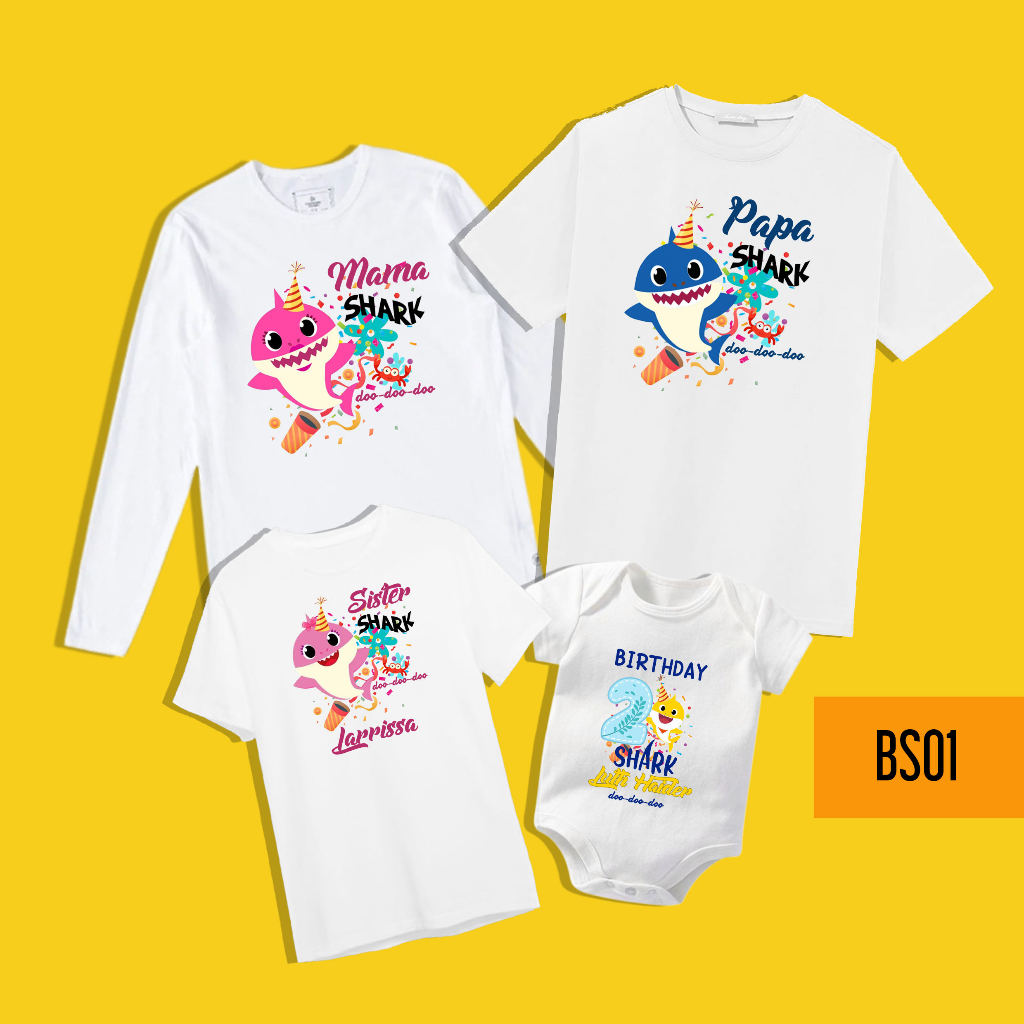 Baby Shark Birthday Family T shirt Custom Baju Hari Jadi Sedondon 100 Cotton Baby Kid Adult Muslimah Plus Size Shopee Malaysia