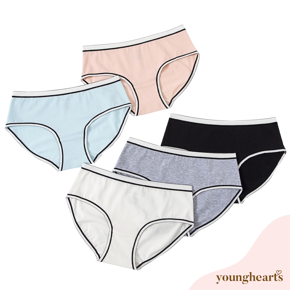 Young Hearts Pretty Contrast Cotton 5-pack Hipster Panties Y20-B00842 ...