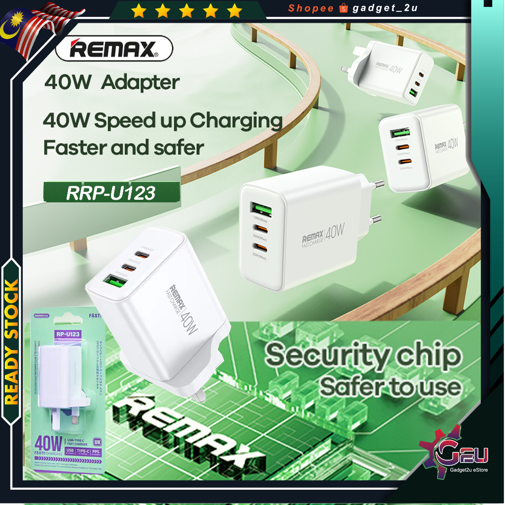 Original Remax RP-U123 40W Fast Charger 1USB + 2 Type-C Ports Fast ...