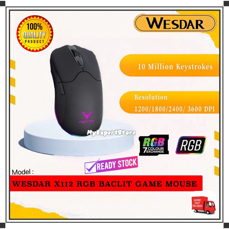 Ready Stock Gaming Mouse Wesdar RGB X112 Optical Wired Game Gaming ...