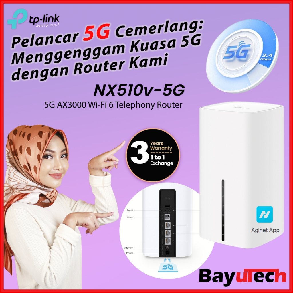 TPLINK NX510V SIM Mesh Modem Router WiFi 6 AX3000 4G/3G Compatible 2.5