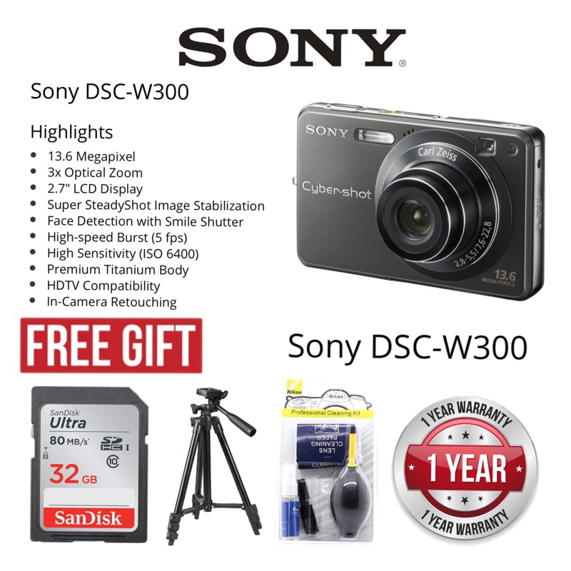 Sony Cybershot DSCW300 titanium body super steady shot images