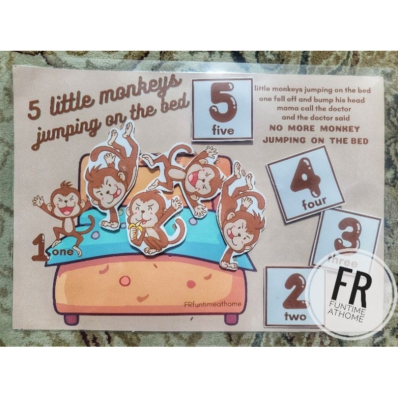 LAMINATED, VELCRO 5 LITTLE MONKEYS LEARN TO COUNT 1 TO 5 SINGING ...