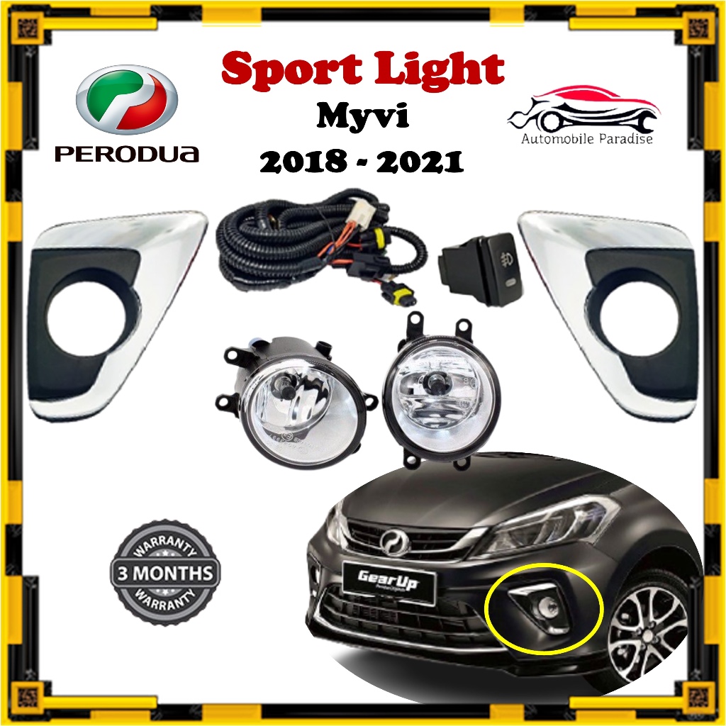 Perodua Myvi Fog Lamp / Sport Light with Chrome Ring Cover / Cahaya
