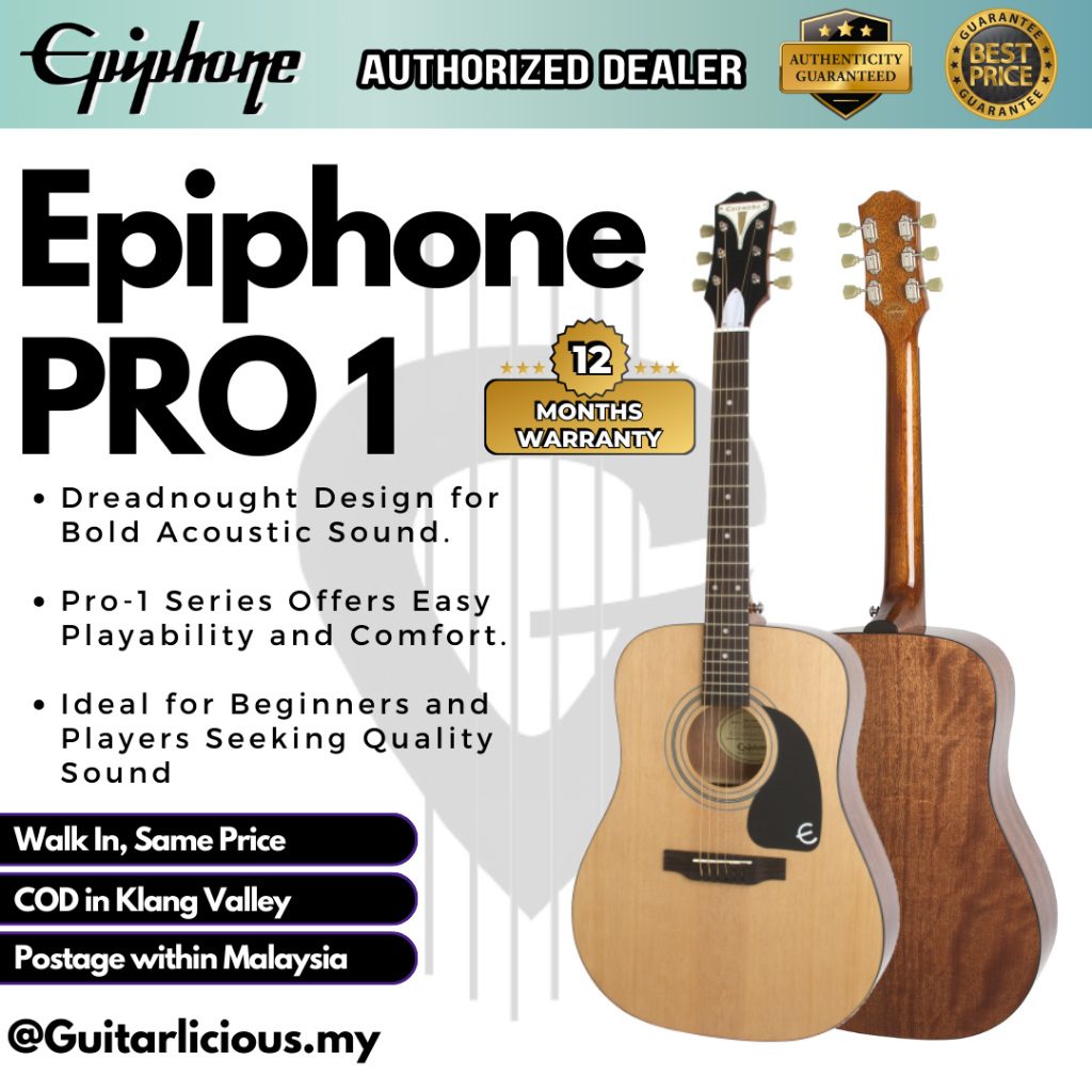 EPIPHONE PRO-1 41 inch Dreadnought Acoustic Guitar - Natural ( Pro1 ...