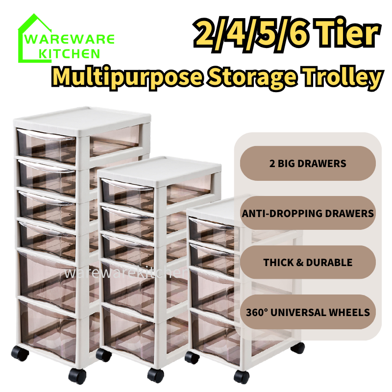 2/4/5/6 Tiers Multipurpose Plastic Drawers With Wheels Moveable Storage ...