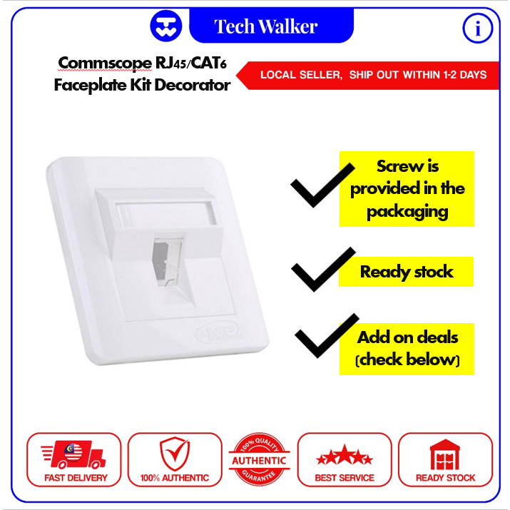 Commscope RJ45/CAT6 Faceplate Kit Decorator 1 Port. BS. White RJ45/CAT6 ...