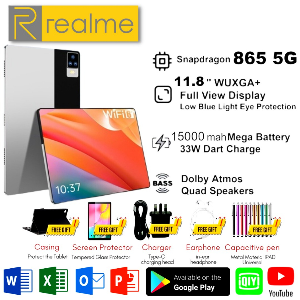 NEW MODEL 2023 Tablet Realme Pad P70 | 16GB RAM 512GB ROM | Snapdragon 865 | 4G+5G LTE Dual SIM | 20000mAh Battery