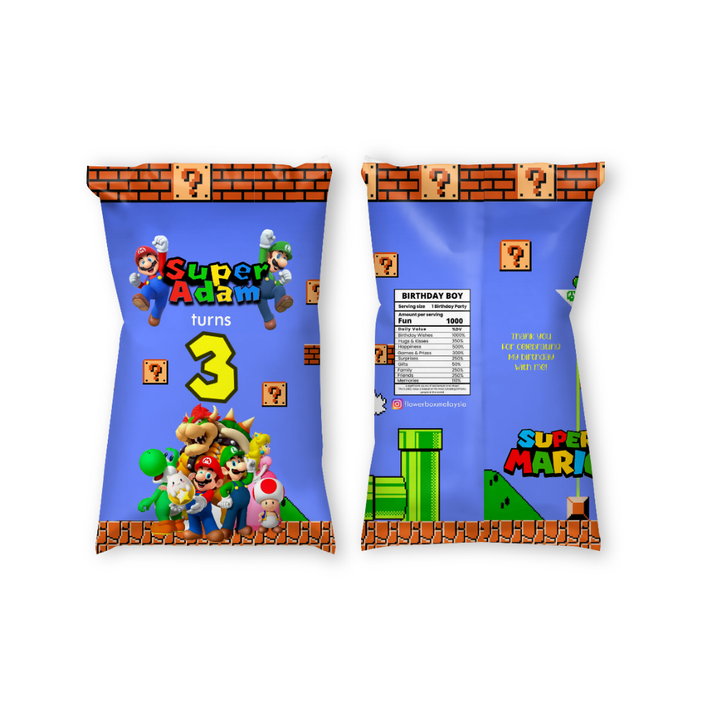 Super Mario Theme Party Prints PaperBag Gable Box Water Bottle Label ...