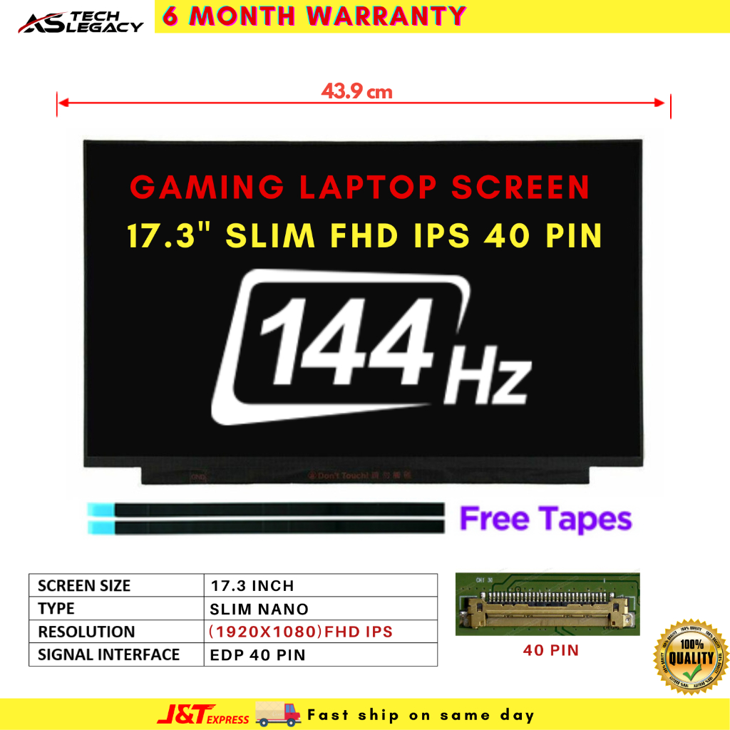 Écran LCD LED 16.1" IPS 144Hz FHD - Connecteur 40pin 25mm - Neuf Pour Réparation/réplacement