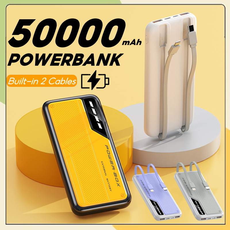 Powerbank 50000mAh Builtin 2 Cables Power bank 4Output Full Capacity Portable External Battery