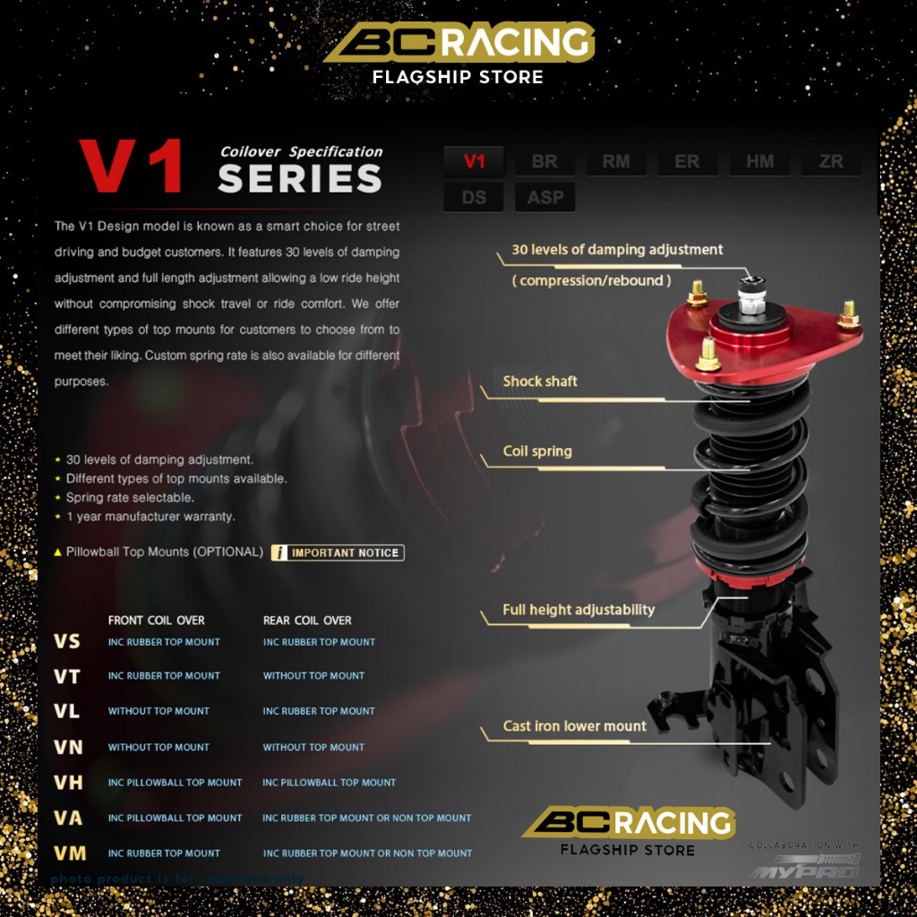 BC Racing V1 Series High Low Soft Hard Adjustable Absorber for Mazda ...