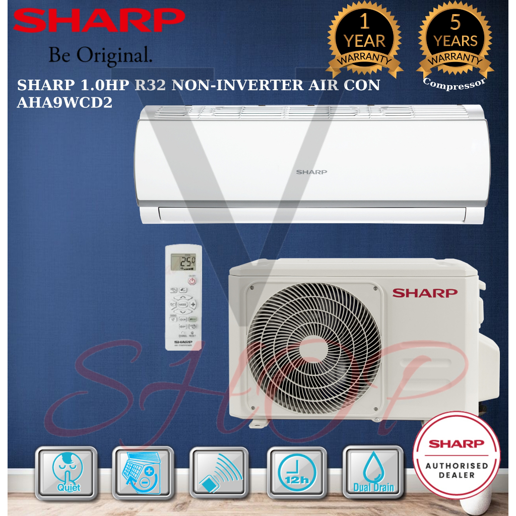 SHARP 1.0HP R32 NON-INVERTER AIR CONDITIONER AHA9XCD // AHA9WCD2 ...