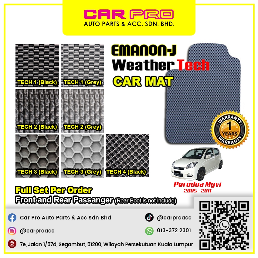 Perodua Myvi Full Set Car Mat Weather Tech For Car Carpet Easy Clean Washable