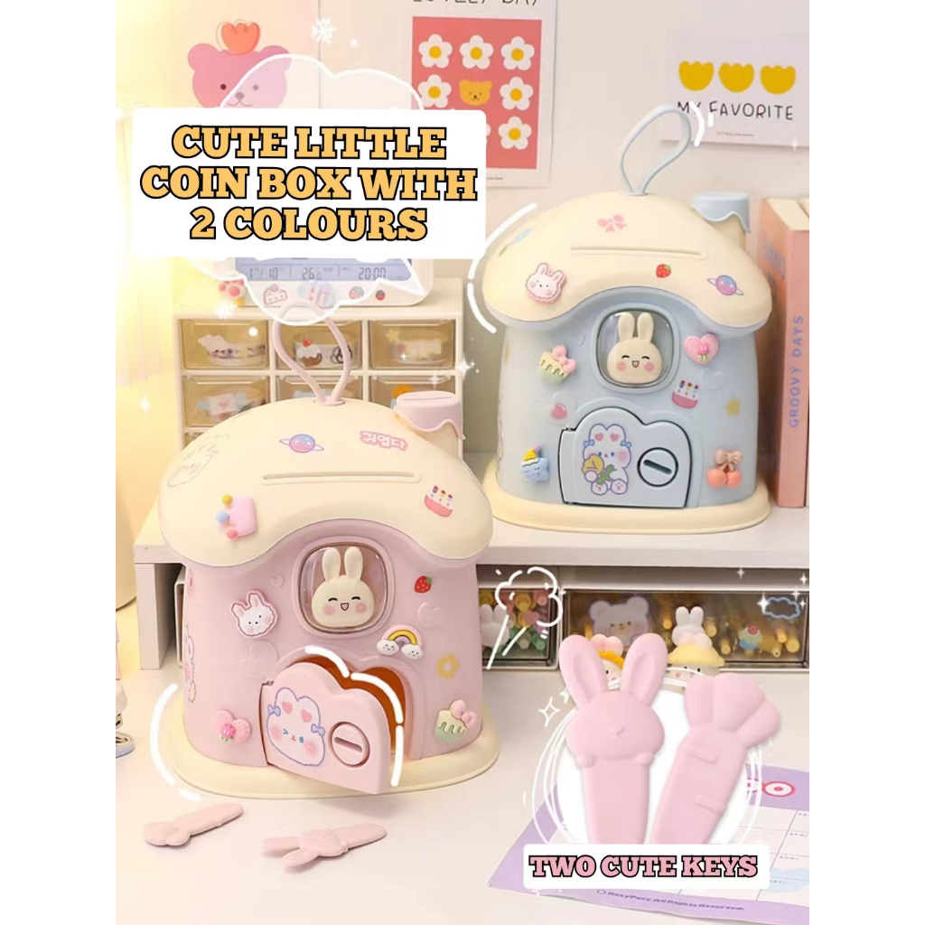 DIY Cute Coin Box with Stickers and 12 pcs 3D Deco Cartoon/ Mushroom ...