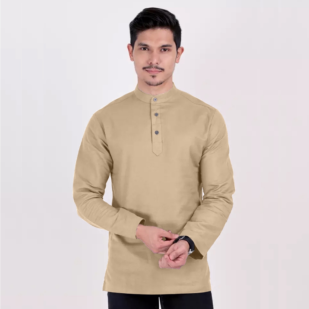 Nick&jess Men's Beige Linen Kurta Shirt - Stand-Up Mandarin Collar, Long Sleeve, Slim Fit Casual Shirt