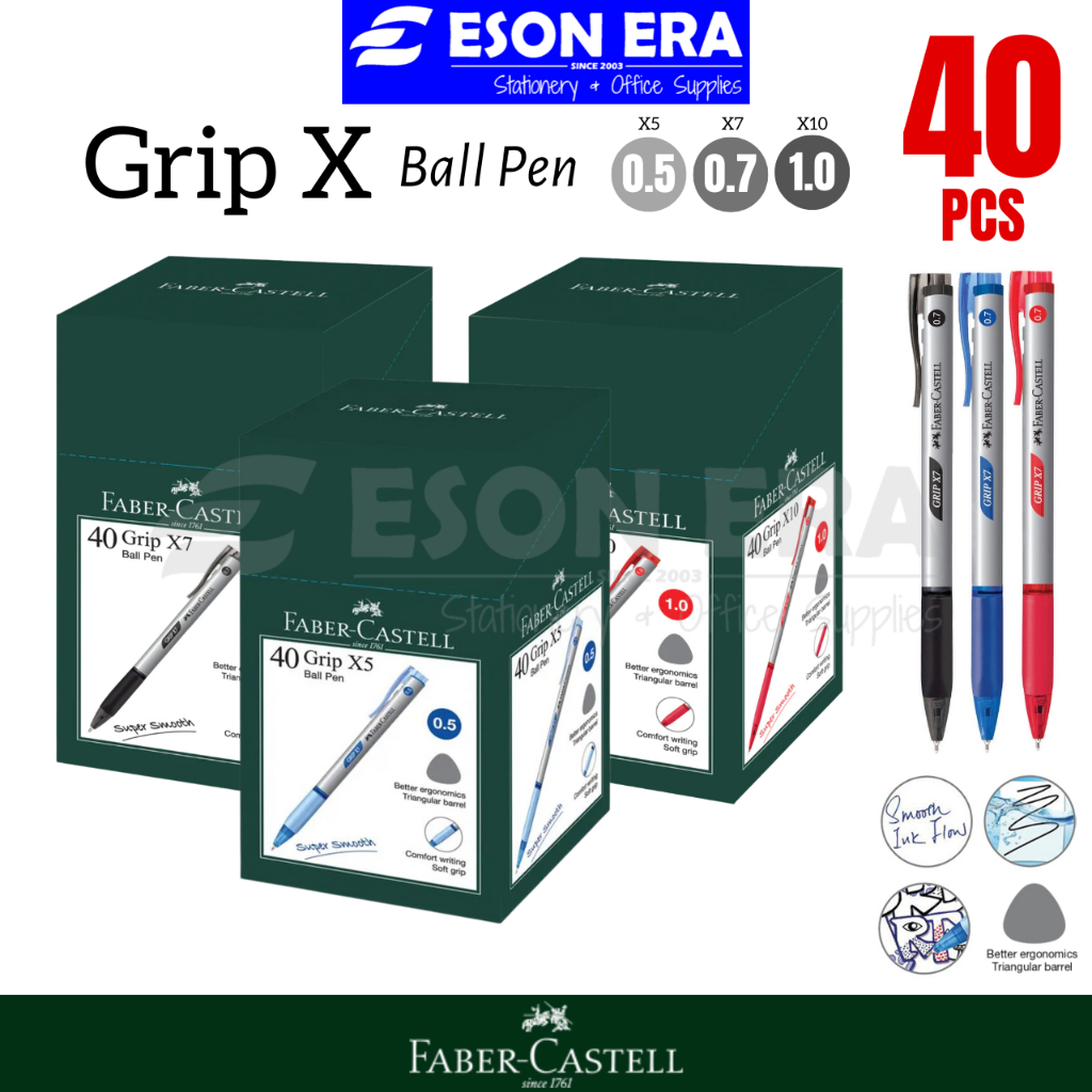 Faber-Castell Grip X Retractable Ball Pen (40pcs/box) X5/X7/X10 Bundle ...