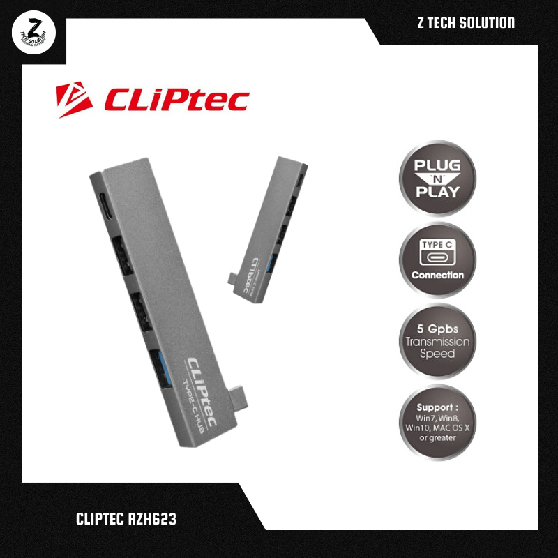 CLiPtec RZH623 Type-C USB 3.1 1+2 Ports Hub ( CONQUER ) | Shopee Malaysia