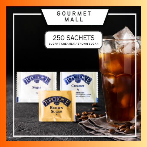 [250 Sachets] Topchoice Creamer Brown White Sugar Sachet Sweetened