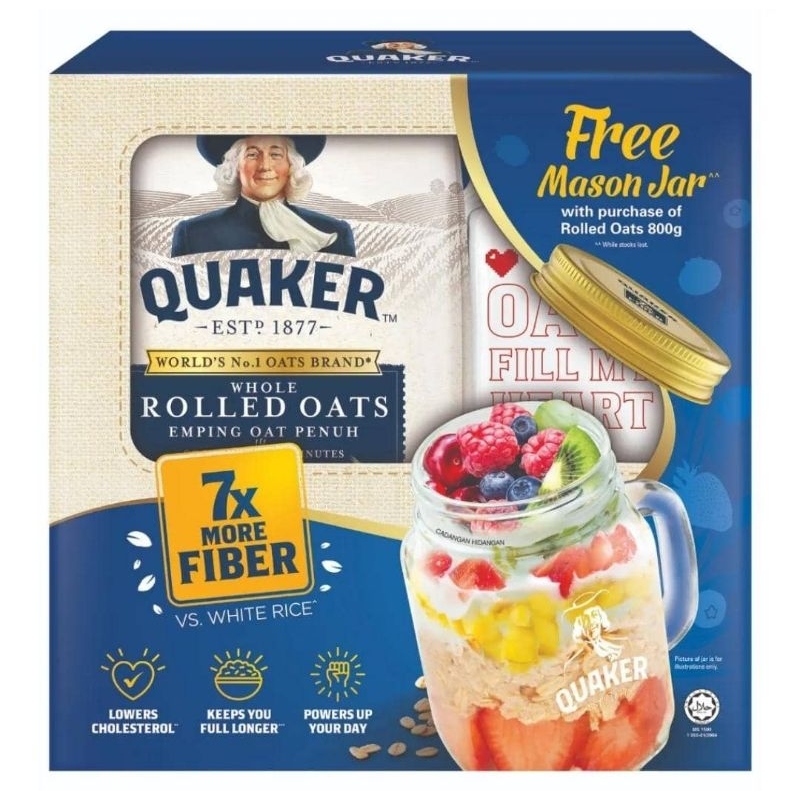 **Free Mason Jar** Quaker Rolled Oats 800g (Exp: 28/01/2025) | Shopee ...