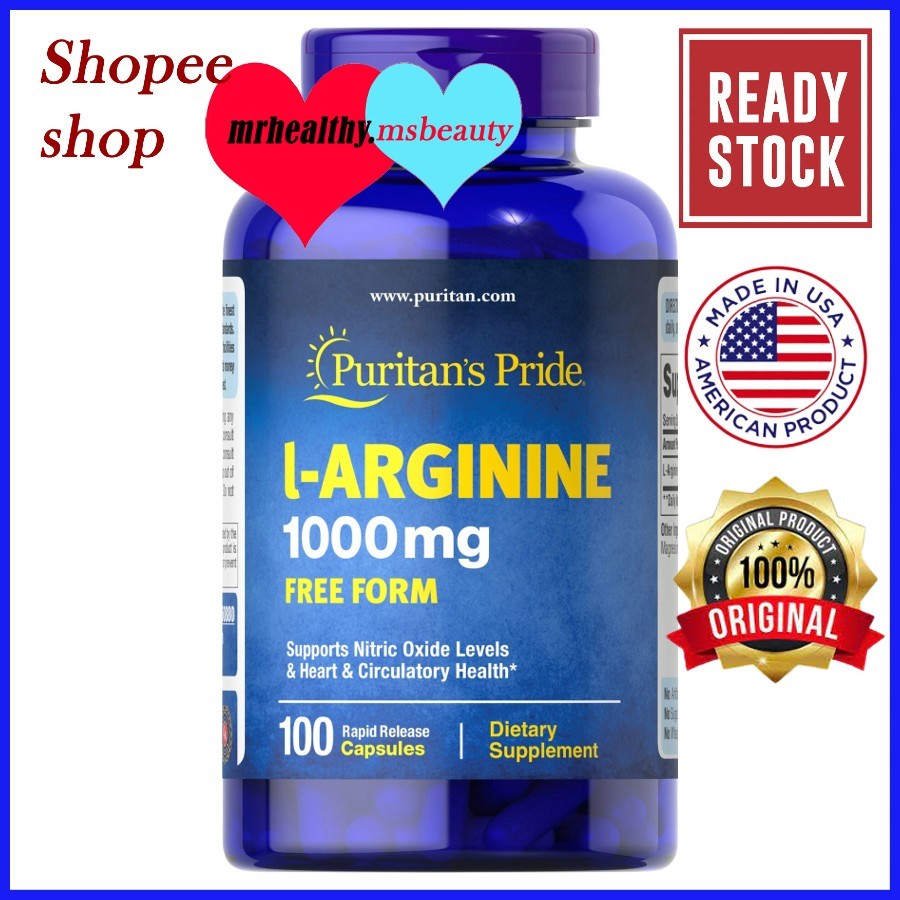 Puritan’s Pride L-Arginine 1000mg 100 capsules for cardiovascular heart ...