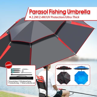 Outdoor Patio Beach Fishing Umbrella Portable Adjustable Big Sun Shade  Umbrella 2.4m Anti-UV Windproof Outdoor Umbrella for Beach Parasol Fishing  Umbrella Shade Camping Khemah Payung