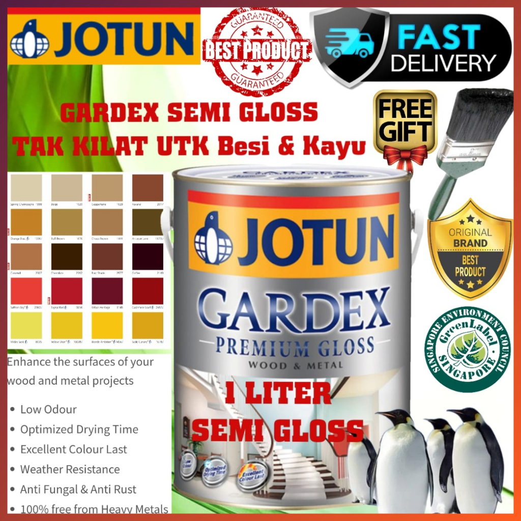 JOTUN 1 LITER GARDEX SEMI GLOSS WOOD METAL DOOR GATE PAINT / CAT MINYAK