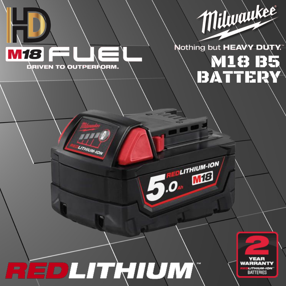 Milwaukee M18 5.0AH Battery / Milwaukee Red Lithium Battery / 2 Year