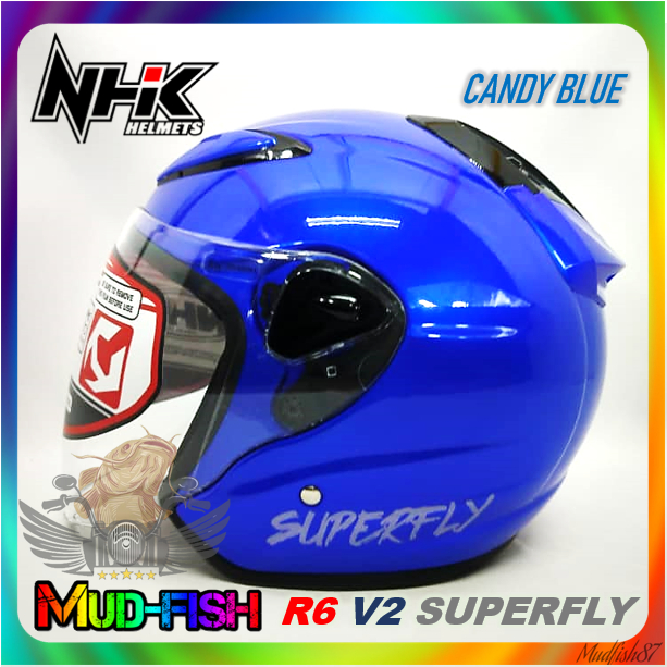 TOPI KELEDAR NHK R6V2 SUPERFLY HELMET R6 V2 (SOLID CANDY BLUE GLOSSY ...