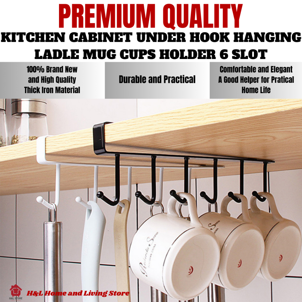 Mug hooks Cup Hook | chunky iron | Under Shelf hanging Under Counter  Cabinet L