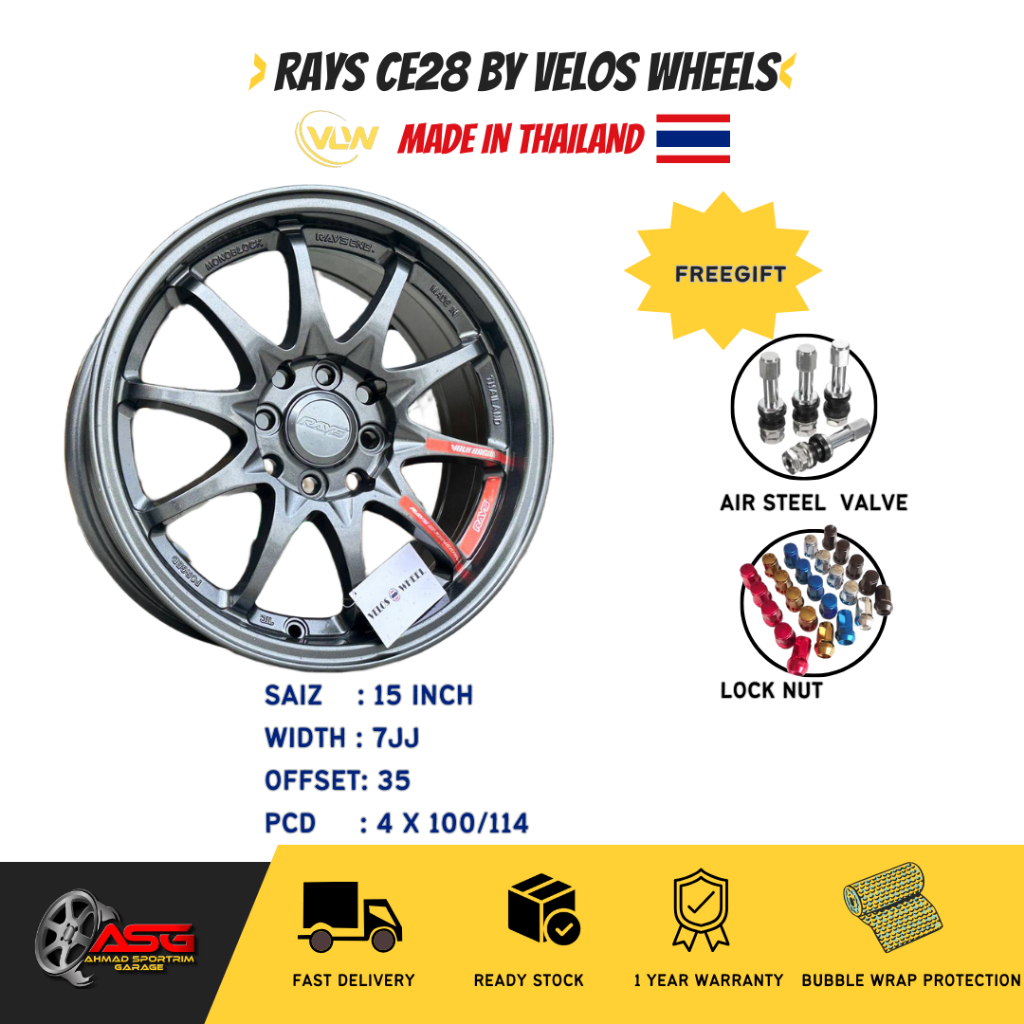 [NEW[ RAYS CE28 BY VELOS WHEELS MADE IN THAILAND CAST ALLOY 15 INCH ...