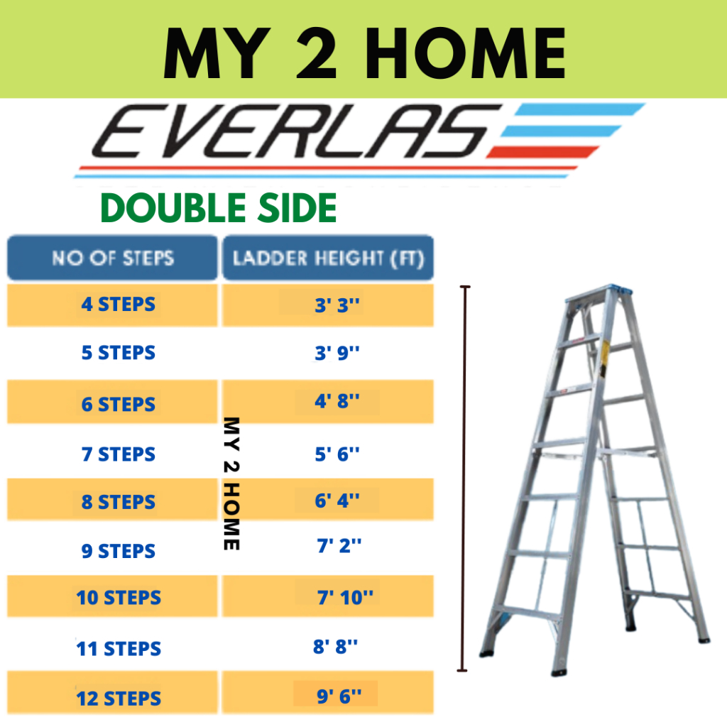 Aluminium Double Sided Ladder 4/5/6/7/8/9/10/11/12 Step Tangga EVERLAS ...