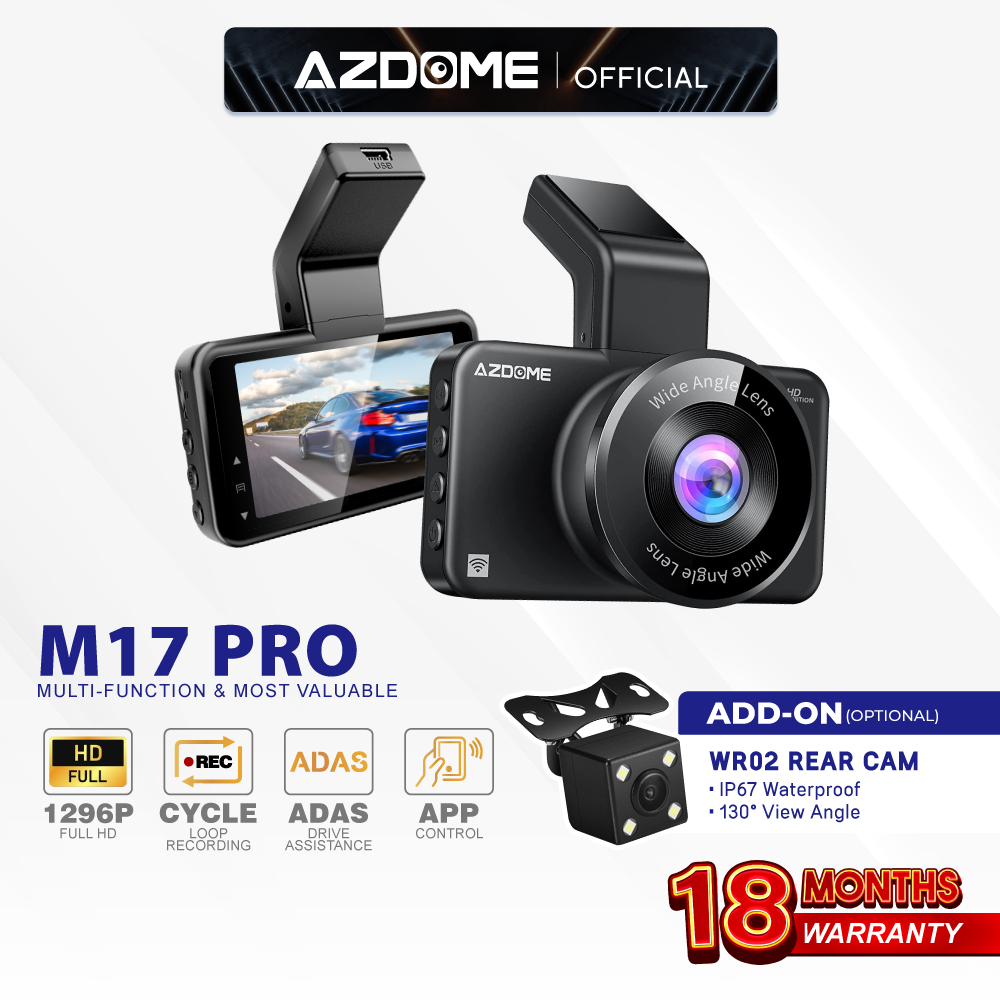 Azdome 1296P全高清前后双路行车记录仪M17 Pro