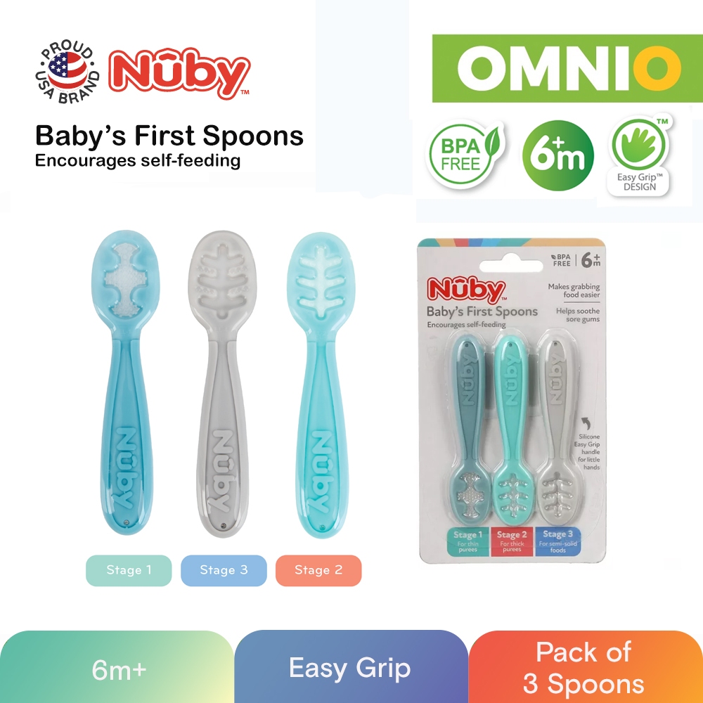 Nuby 3 Stage Baby's First Spoons with Easy Grip Handle, 3 Pack Kid's  Feeding