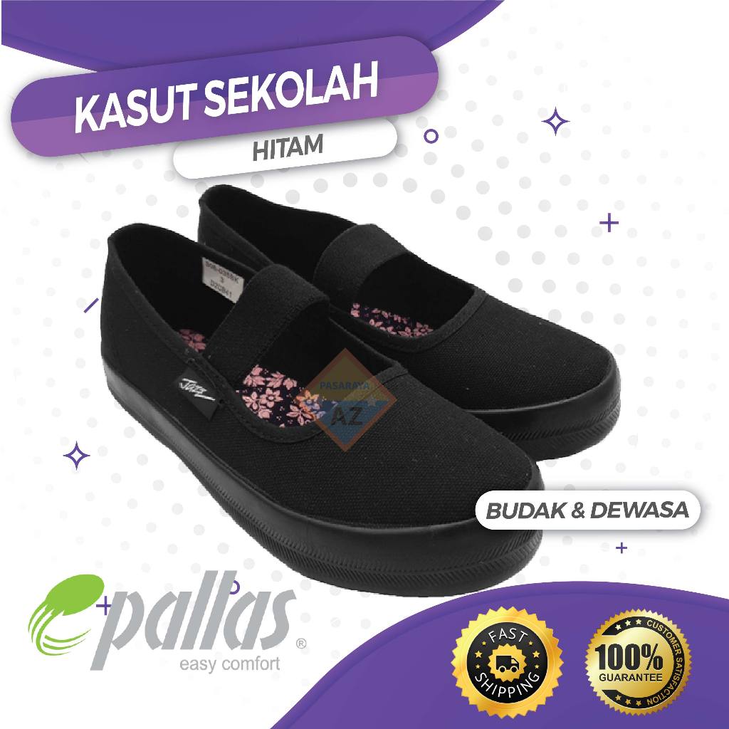 Kasut Sekolah Jenama Pallas Jazz Kasut Hitam Bersarung School Shoe