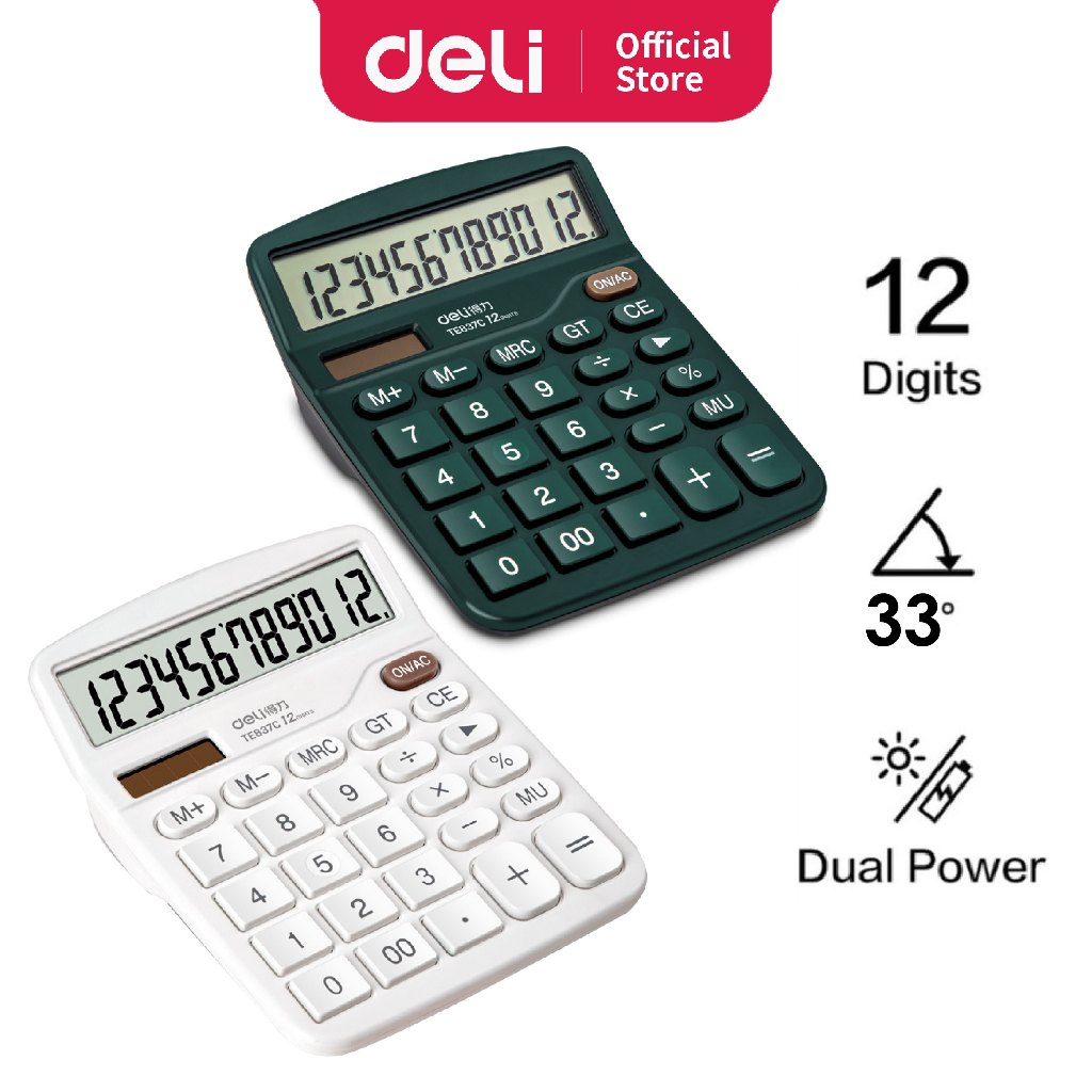 Deli Desktop Calculator 12 Digit Dual Power LCD TE837C | Shopee Malaysia