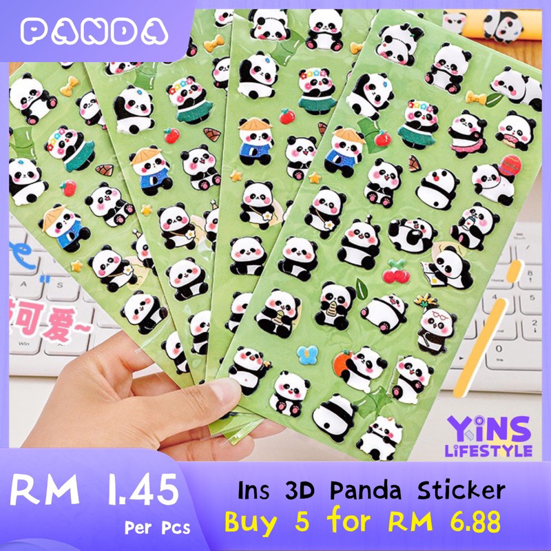 Yins. Cute 3D Panda Sticker Student Scrapbook Diy Decoration Stationary ...