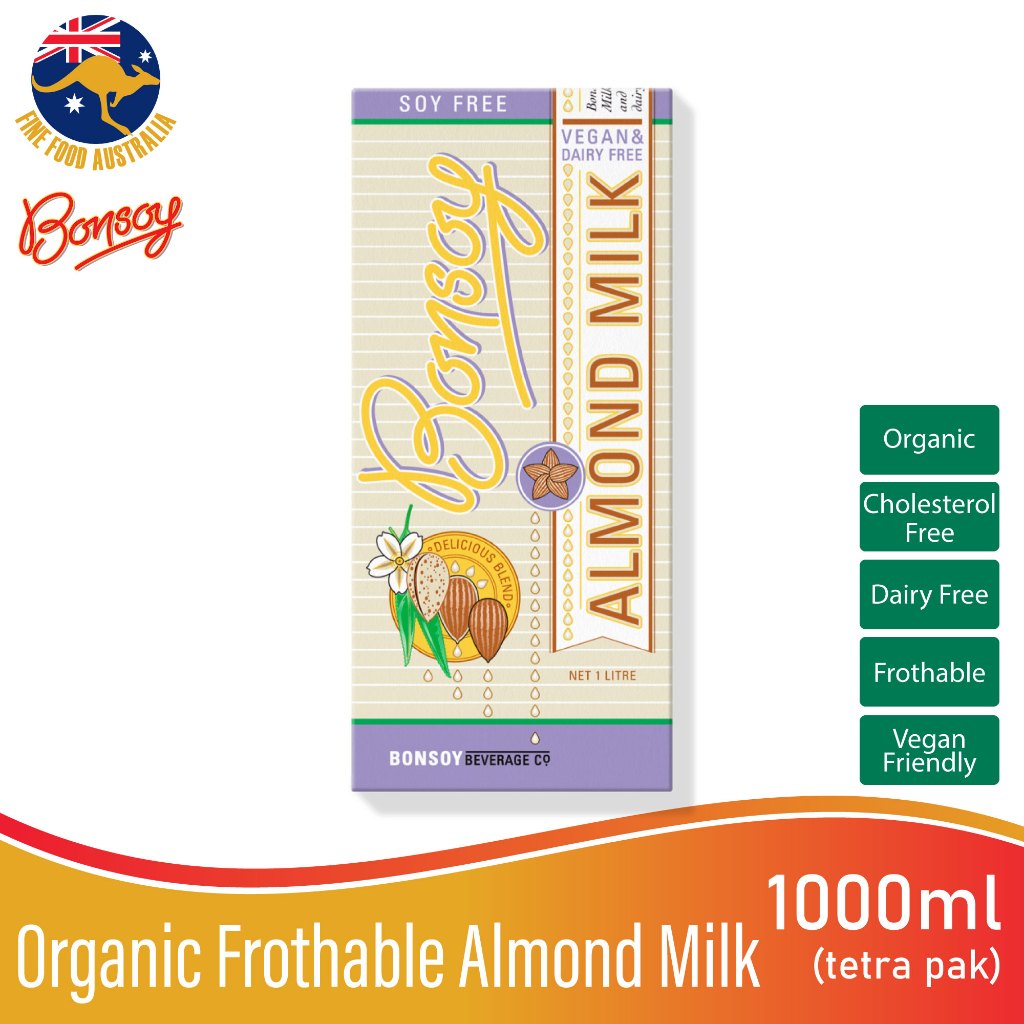 Bonsoy Organic Almond Milk 1L Frothable GlutenFree VeganFriendly CholesterolFree