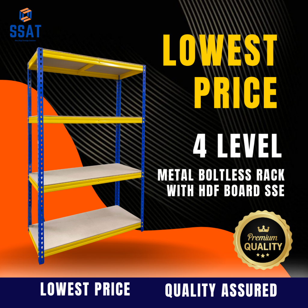 SSAT Adjustable Metal Boltless Rack Shelf 4 Level SSE HDF board Rak ...