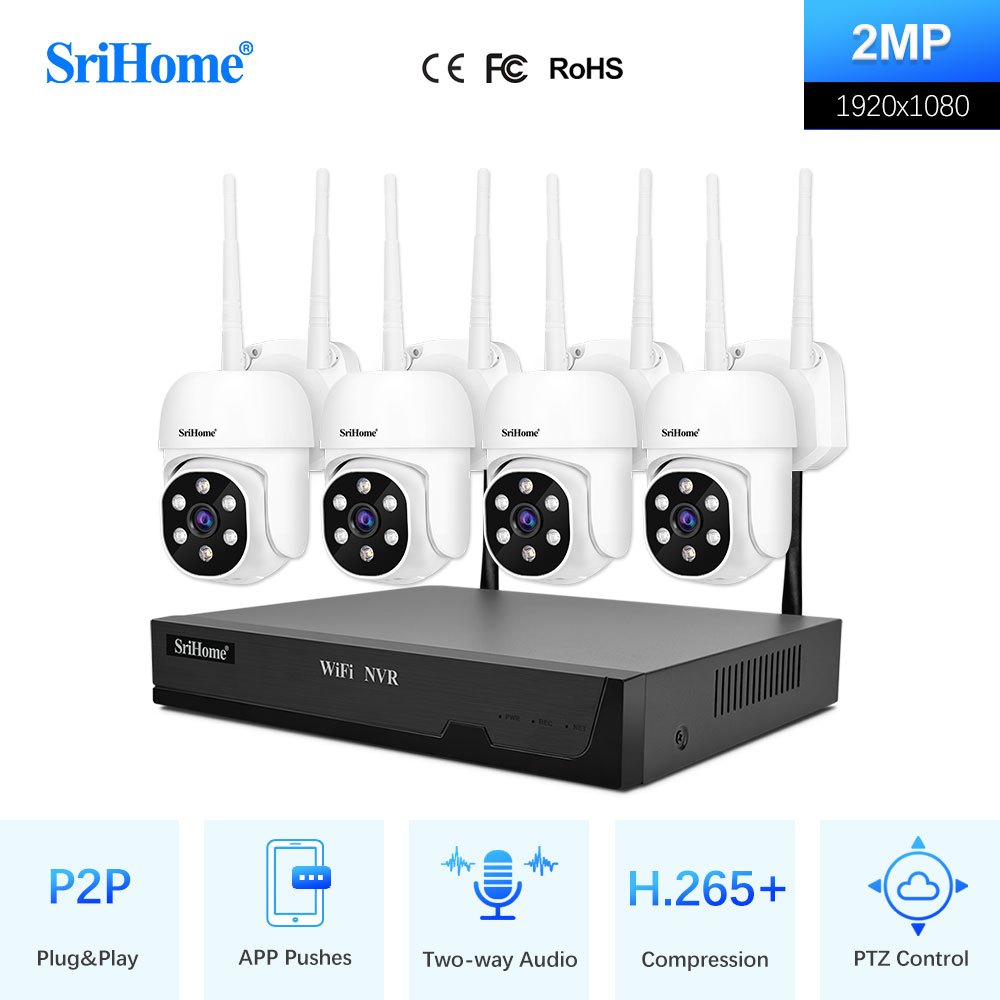 SriHome NVR WiFi Wireless Security System Set PTZ Camera WiFi Video ...