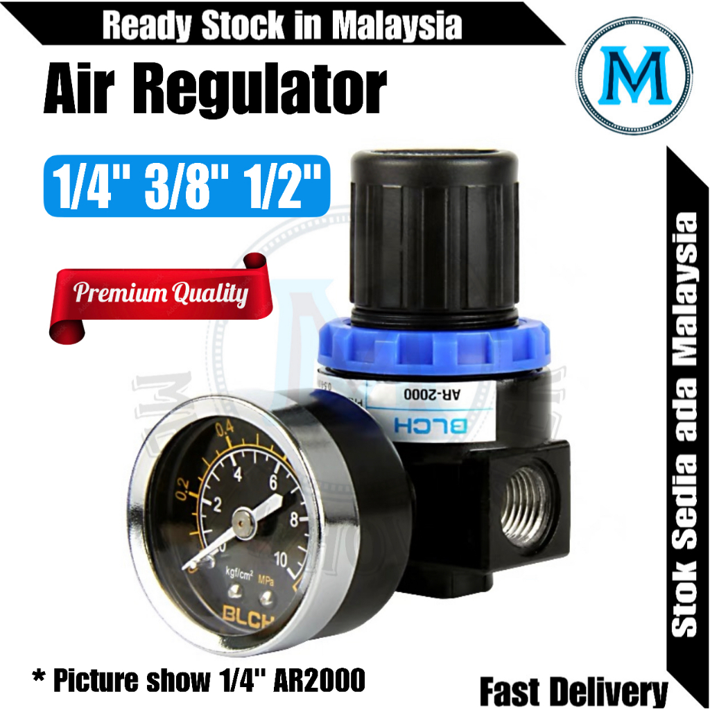 Air Regulator 1/4",3/8",1/2" BSP, AR2000 Pneumatic Air Pressure ...