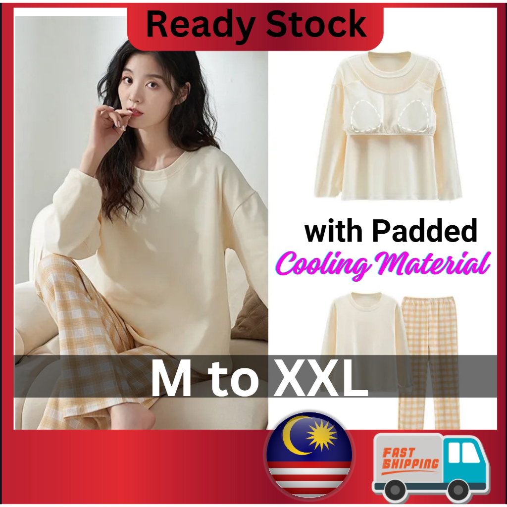 Malaysia Ready Stock M2XL Plus Size Wanita pajamas women Sleepwear Padded women Baju Tidur