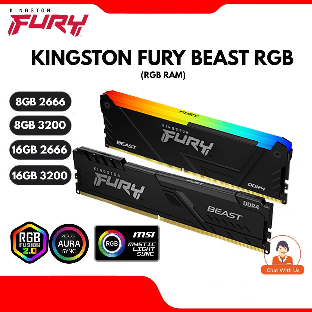 KINGSTON HYPERX FURY BEAST RGB DDR4 8GB / 16GB 2666MHZ / 3200MHZ RAM ...