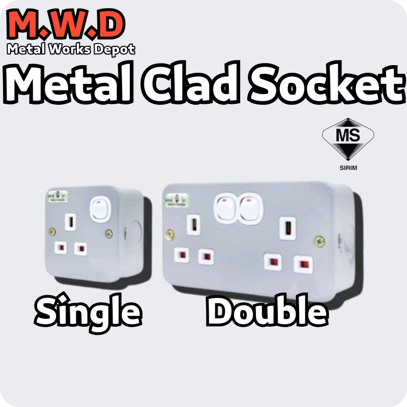 SIRIM 13A Metal Clad Socket Switch Socket Single Double 2 GANG 1 GANG ...